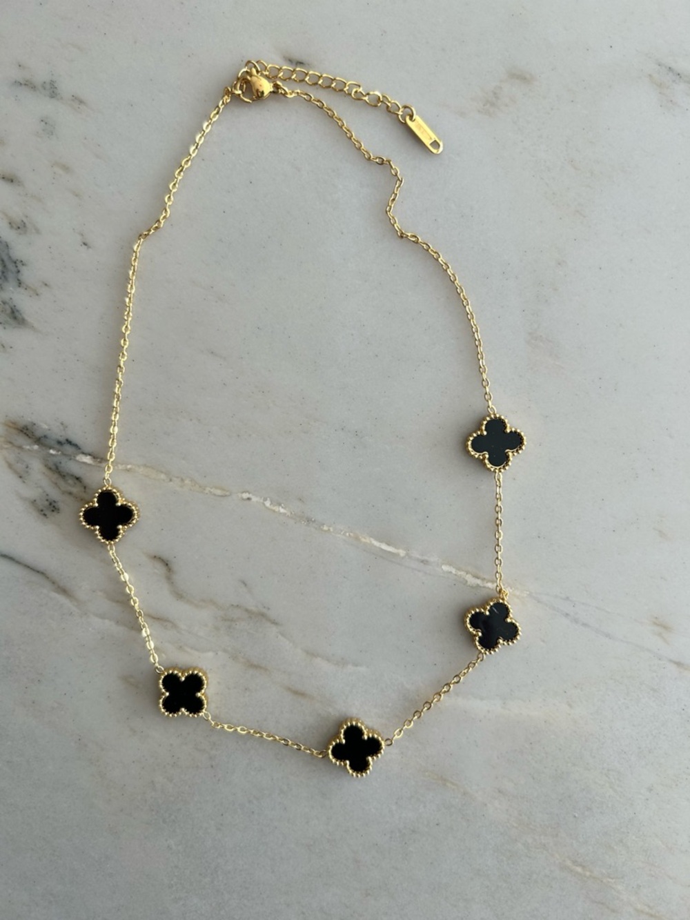 Gold Plated Necklace with Black Clover Motifs